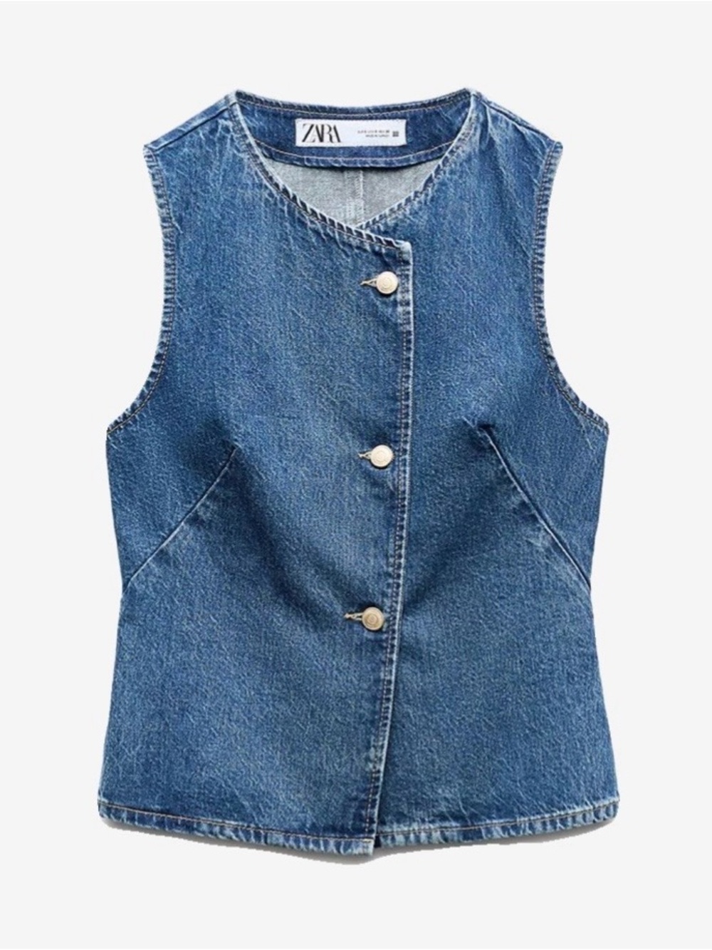 Zara Blue Denim Button-Front Vest